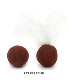 PET PARADISE 猫 おもちゃ 音が鳴る ボール 鈴入り 羊毛ボール 【2種セット】 羽付 羽無
