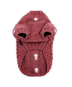 PET PARADISE ペットパラダイス 花 刺繍 アランニット 《レッド》 小型犬