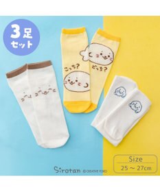 Mother garden しろたん 靴下 スニーカー丈 ショート丈 3足セット 25～27cm 《にっこりブラウン こっち？どっち？ ゆるゆる刺繍ホワイト》