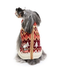 【未使用】ペットパラダイス 犬 服 スヌーピー 秋冬 ニット 小型犬 背開き スヌーピー 背中開き ニット雪遊び柄 《レッド》 小型犬 / PET