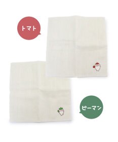 Mother garden しろたん 刺繍 蚊帳ふきん  トマト / ピーマン 刺繍 かや生地布巾 蚊帳 布巾