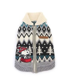 PET PARADISE スヌーピー 背中開き ニット雪遊び柄 《グレー》 小型犬