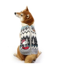 スヌーピー 背中開き ニット雪遊び柄 《グレー》 中型犬 大型犬