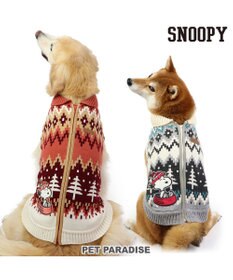PET PARADISE スヌーピー 背中開き ニット雪遊び柄 《レッド》 中型犬 大型犬