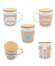 しろたん フタ付き マグカップ 390mL 《ベージュ・おともだち柄