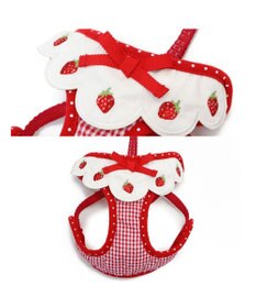 PET PARADISE ペットパラダイス ハーネス&リード スカラップカラー《いちご柄》 4S / 3S 小型犬