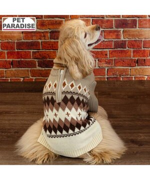 ペットパラダイス ハーフジップアップ ニット 《モカ》 中型犬 大型犬