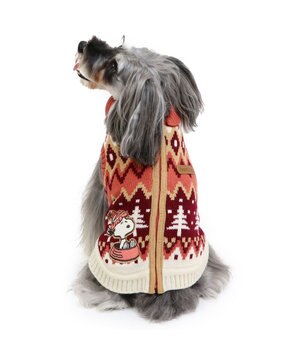  スヌーピー 背中開き ニット雪遊び柄 《レッド》 小型犬