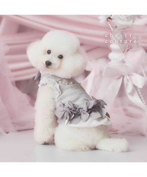  cherircouture ヘムリボンツイードベスト 《グレー》 小型犬