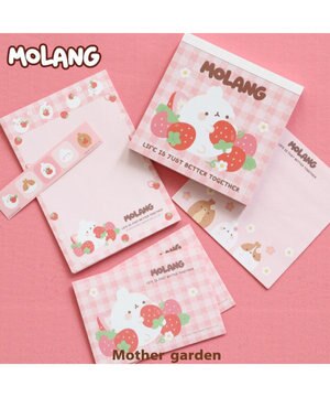  マザーガーデン MOLANG モラン スクエアメモ & ミニレターセット いちご柄