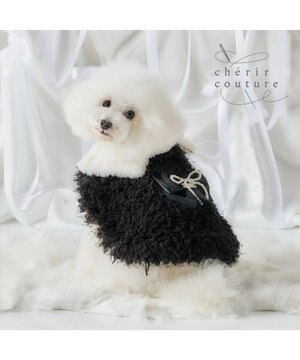  cherircouture ドットリボン ポンチョ 《ブラック》 小型犬