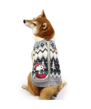  スヌーピー 背中開き ニット雪遊び柄 《グレー》 中型犬 大型犬
