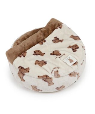 PET PARADISE ペットパラダイス くまちゃん 遠赤外線  寝袋 丸型 S (50cm) オフホワイト×ブラウン