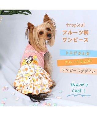 PET PARADISE 犬の服 春夏 ひんやり クール メッシュ 接触冷感 虫よけ スヌーピー フルーツ柄ワンピース 【小型犬】クールマックスエコメイド オレンジ