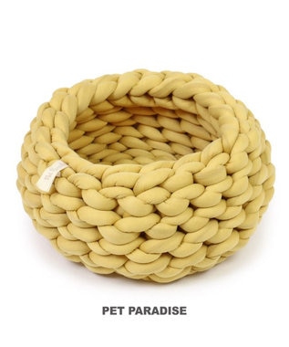 PET PARADISE 猫 ベッド おしゃれ 編み カドラー (42cm) マスタード