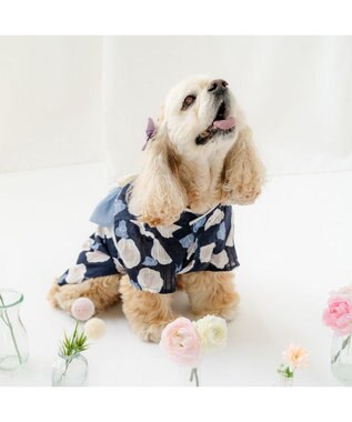 PET PARADISE ペットパラダイス 椿柄 浴衣 紺 中型犬 大型犬 ネイビー