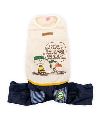 PET PARADISE スヌーピー  ワッペン パンツつなぎ 小型犬 ベージュ×ネイビー