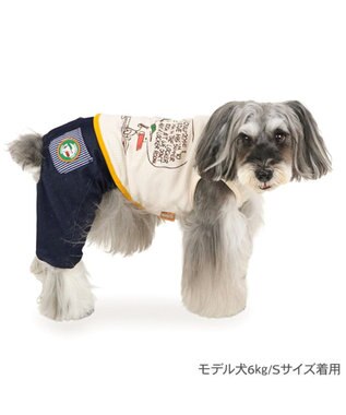 PET PARADISE スヌーピー  ワッペン パンツつなぎ 小型犬 ベージュ×ネイビー