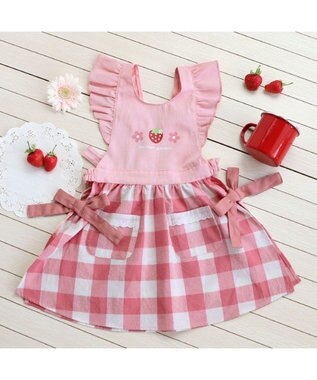 Mother garden マザーガーデン 野いちご フリルエプロン 90cm~110cm ポケット付き ピンク(淡)