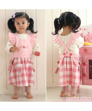 Mother garden マザーガーデン 野いちご フリルエプロン 90cm~110cm ポケット付き ピンク(淡)