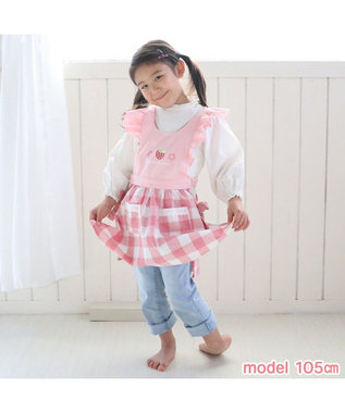 Mother garden マザーガーデン 野いちご フリルエプロン 90cm~110cm ポケット付き ピンク(淡)