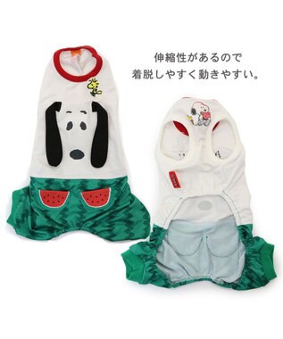 PET PARADISE 犬の服 春夏 ひんやり クール 接触冷感 虫よけ スヌーピー スイカ柄 パンツ つなぎ 【小型犬】 緑