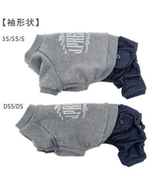 PET PARADISE J.PRESS ロゴ 裏起毛 ロンパース 小型犬 グレー×ネイビー