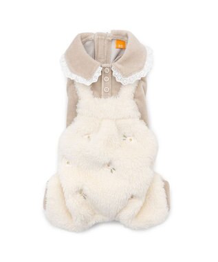 PET PARADISE ペットパラダイス ボア パンツつなぎ 《花刺繍》 小型犬 オフホワイト