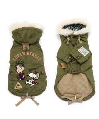 PET PARADISE 犬 服 秋冬 遠赤外線 スヌーピー コート 【小型犬】 綿入り カーキ カーキ