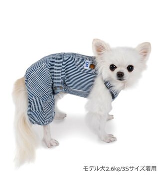 PET PARADISE Lee ヒッコリー オーバーオール  小型犬 ネイビー×ホワイト