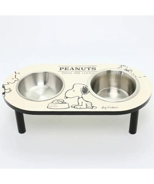 PET PARADISE スヌーピー モノトーン フードボウル スタンド 白～オフホワイト
