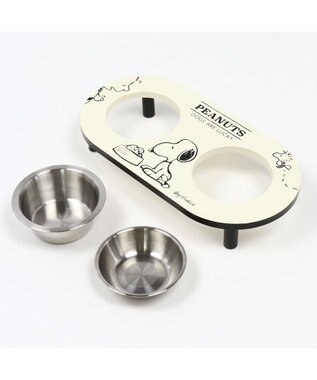 PET PARADISE スヌーピー モノトーン フードボウル スタンド 白～オフホワイト