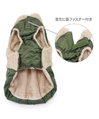 PET PARADISE ペットパラダイス  遠赤外線 ボアキルティング  ベスト 小型犬 ベージュ×カーキ