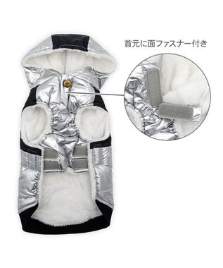 PET PARADISE Lee フード付 綿入れベスト 《シルバー》 小型犬 シルバー×ブラック