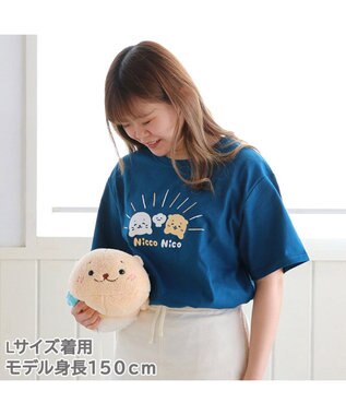 Mother garden しろたん Tシャツ 半袖 《Nicco Nico柄》 紺色　S/M/L/XL レディース メンズ ユニセックス 男女兼用 半袖 あざらし アザラシ かわいい キャラクター マザーガーデン #しろたんＴシャツ2021 父の日 父の日ギフト 紺(ネイビー・インディゴ)