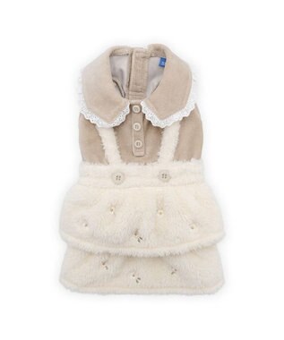 PET PARADISE ペットパラダイス ボア スカートつなぎ 《花刺繍》 小型犬 オフホワイト