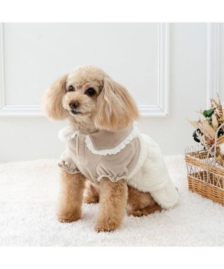 PET PARADISE ペットパラダイス ボア スカートつなぎ 《花刺繍》 小型犬 オフホワイト