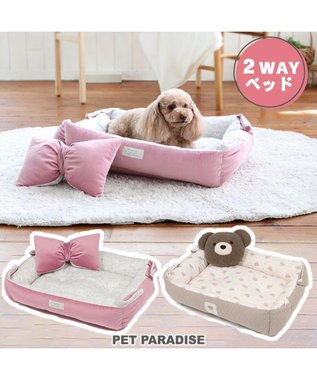 犬 ベッド おしゃれ ２ｗａｙ カドラーベッド (83.5×68.5cm) 花柄 くま, ピンク（淡）, Ｐ／5ｋ