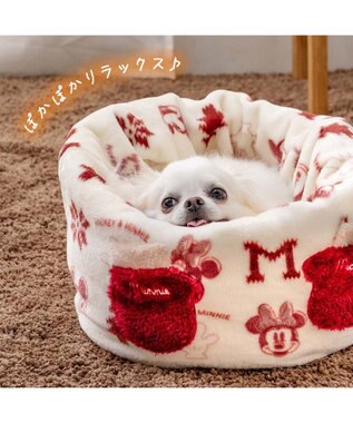 PET PARADISE ディズニー ミッキーマウス 筒型 寝袋 《ニット柄》Ｓ ホワイト×レッド