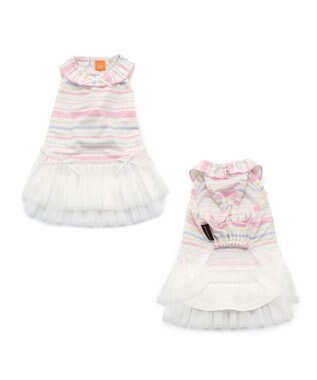 PET PARADISE 犬の服 夏 ひんやり クール メッシュ 接触冷感 虫よけ ボーダー ワンピース 【小型犬】クールマックスエコメイド ピンク（淡）