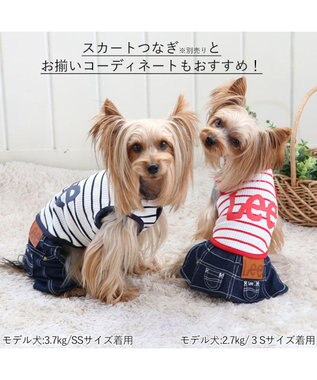 PET PARADISE 犬の服 犬 Lee パンツ つなぎ 【小型犬】 リブ ボーダー 紺（ネイビー・インディゴ）