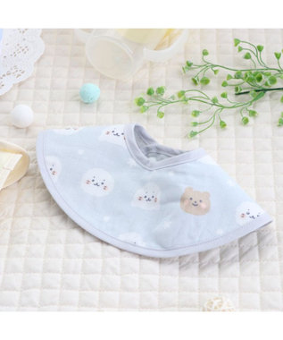 Mother garden しろたん 総柄スタイ 四重ガーゼ よだれかけ 丸型 U型 まんまるスタイ グレー