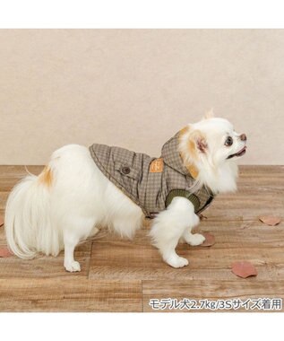 PET PARADISE ペットパラダイス 防寒コート 《千鳥柄》 小型犬 カーキ