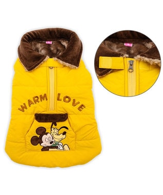 PET PARADISE ディズニー ミッキーマウス 襟付き 綿入れ ベスト 小型犬 イエロー