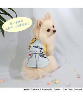 PET PARADISE 犬の服 春夏 ひんやり クール メッシュ 接触冷感 虫よけ ミニオン サロペット風 タンクトップ 【小型犬】 クールマックスエコメイド 黄