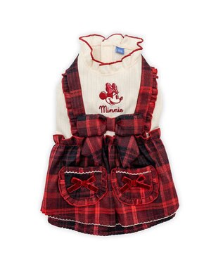 PET PARADISE ディズニー ミ二ーマウス チェック オーバーオール 小型犬 レッド×ホワイト