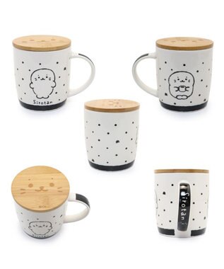 Mother garden しろたん フタ付き マグカップ 390mL 《ブラック・水玉柄》 単品 ブラック・水玉柄