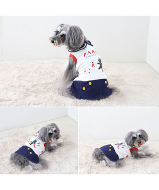 PET PARADISE リサとガスパール 丸襟 スカートつなぎ 小型犬 ホワイト