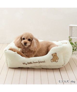 PET PARADISE ペットパラダイス くまちゃん クールカドラー 《mix柄》 角型 Ｍ オフホワイト×ベージュ