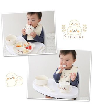 Mother garden しろたん シリコン ベビー食器セット   箱入り《顔ぼん柄》 白～オフホワイト